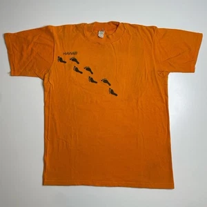 Vintage 70’s Hawaii Surf Wear Foot Print Orang Graphic T-shirt L - Picture 1 of 5