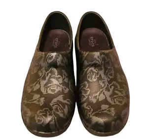 Crocs Dual Comfort schwarz mit grauen Blumen Clogs Damengröße 7 Schuhe rutschfest gebraucht, in einwandfreiem Zustand - Bild 1 von 5