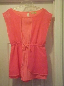 Women's Neon Orange One Piece Shorts Jumpsuit Romper Size S By ENLIN Sleeveless - Picture 1 of 11