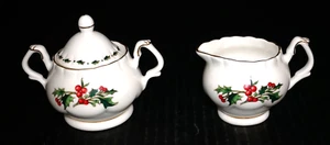 Mini tazón de azúcar y crema de porcelana Waldman House con mango y bayas de acebo dorado tr - Imagen 1 de 8