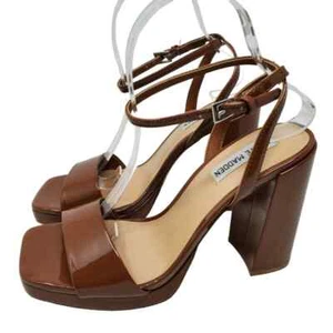 Steve Madden Camaron dunkle Cognac-Knöchelriemen quadratische offene Zehenpartie Plateau-Sandalen - Bild 1 von 8