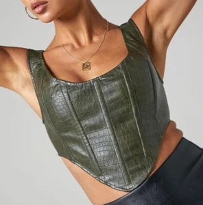 New Womens Crop Top Corset By Dyln Lias- Lingerie Bustier Bra- Green Croc Sz S - Picture 1 of 7
