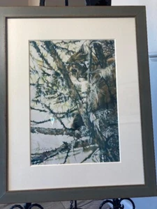 Micael Dustin's Litho on Paper of a Camouflaged Big Cat in Tree/ Winter Signed! - Picture 1 of 12