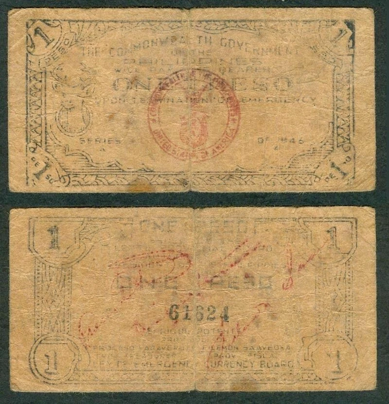 Philippine 1 PESO, LEYTE Countersigned WW2 Emergency Note 1943 - Image 1 of 4