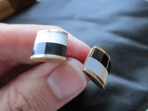 GEMELOS DE BODA VINTAGE EN TONO DORADO NEGRO BLANCO A RAYAS RETRO MOD SKA ANTIGUOS - Imagen 1 de 3