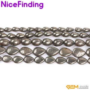 Cuentas de piedras preciosas lágrima goteo pirita gris plata natural para hacer joyas 15" - Imagen 1 de 32