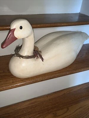 11x23 Xlarge Beautiful Carved Swan Goose Grapevine Collar Farmhouse Hearth Decoy - Image 1 of 4