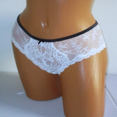 Victoria Secret Dream Angel Lace Bikini Panty Sz L Coconut White Black Trim Rare - Image 1 of 4