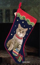 Cat Needlepoint Christmas Stocking NWT