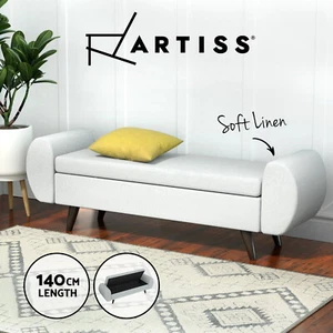Artiss Storage Ottoman Blanket Box Bench Armrest 140cm Seat Chest Linen Grey - Picture 1 of 8