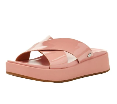 NUEVO EN CAJA UGG Talla 8.5 Emily Cossband Plataforma Slide Sandalias Charol Puesta de Sol Rosa Foto 1 de 4