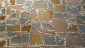 AQUA TAN CREAM ABSTRACT GEOMETRIC COTTON UPHOLSTERY FABRIC - Picture 1 of 3