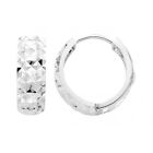 14K Solid White Italian Gold 5mm Huggies Diamond Cut Hoop 1/2 inches Earrings