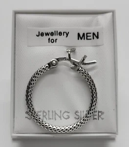Mens Earring Hoop Sterling Silver 925 Hallmark - Picture 1 of 9