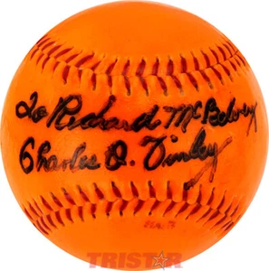 CHARLIE O FINLEY SIGNED ORANGE FINLEY BASEBALL INSCRIBED TO RICHARD MCBELVEY PSA - Picture 1 of 3