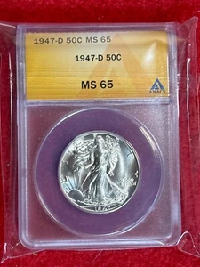 1947-D  Walking Liberty US Half Dollar,  MS65 by ANACS,  a SUPERB looking coin!! - Picture 1 of 4