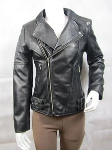 Ladies Black Napa Leather Zip Slim Tight Fitted Short Biker Jacket Bike - Picture 1 of 11