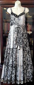 NWT Anthropologie Me 2 Magic Black White Sequin Gold Lurex Tassels Maxi Dress L - Picture 1 of 11