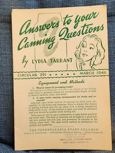 Answers To Your Canning Questions Pa State College Agriculture VTG 1946 Circ 291 - Picture 1 of 2