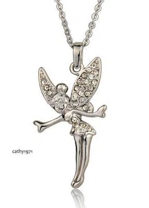 NEW Silver Plated Crystal Tinker Bell Fairy Necklace Pendant - Great gift - Picture 1 of 1