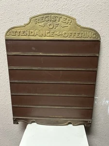 Old CHURCH METAL Sign BOARD Register ATTENDANCE OFFERING with 6 Rows - Picture 1 of 4