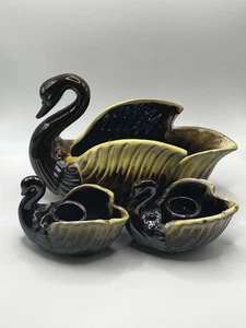 Enesco Swan Console Set Redware Planter & Candleholder Set MCM Vintage - Picture 1 of 11