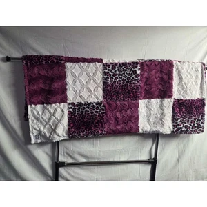 Coperta Minky Mama Patchwork Minky 46x57 Viola Bianco Leopardo Peluche Lancio Morbido - Foto 1 di 6
