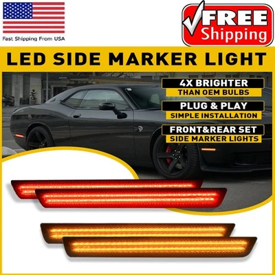 4PCS Smoked Lens LED Front Rear Sidemarker For Light 2015-2022 Dodge Challenger - Image 1 of 4