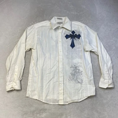 Eighty Eight Mens Button Up Shirt Long Sleeve Cross Wings Graphic Print L White - Image 1 of 4