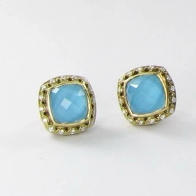 $2350 Tacori Earrings Barbados Blue 18k Yellow Gold Sterling 0.21cts - Image 1 of 4