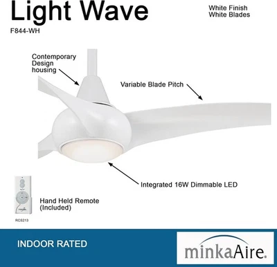 Minka Aire F844-WH White Light Wave 52" LED Ceiling Fan with Remote Control - Image 1 of 4