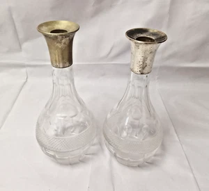 Pair of Silver Topped Cut glass Decanter's or Water Servers ~ Silver plated tops - Picture 1 of 7