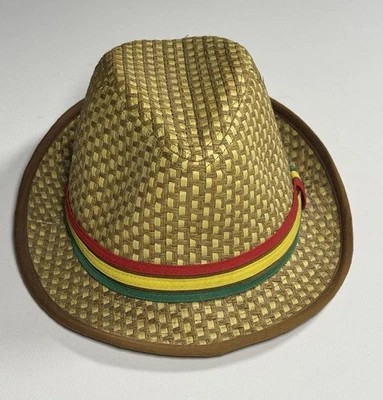 Chapéu Fedora de Palha Peter Grimm Faixa Rasta Adulto Grande - XL Praia Tropical - Imagem 1 de 4