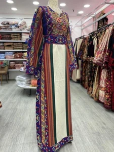 Multicolored Majdalawi Embroidery Tatreez Palestinian Thobe Dress Witj Kasab - Picture 1 of 3