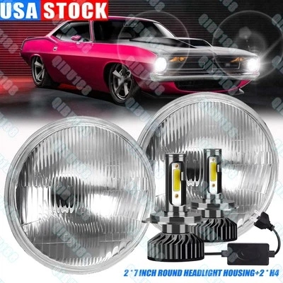 For Plymouth Duster 340 1970-1975 7" inch Round LED Headlights High/Low Beam* - Image 1 of 4