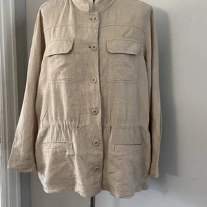 CJ Banks Beige Tan Linen Blend Button Up Jacket Safari Academia Lagenlook Sz 2X - Bild 1 von 15