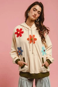 Sudadera con Capucha BiBi Parche Flor Kanga Bolsillo Cordón en Beige Multi - Imagen 1 de 7