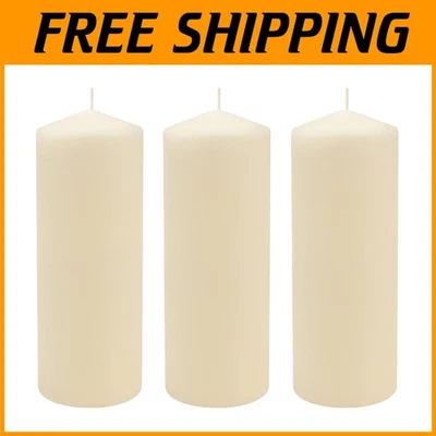 Unscented Pillar Candles Set, 80 Hour Burn Time, 3x8, Ivory - Image 1 of 4