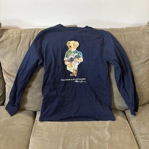 Polo Ralph Lauren Shirt Boys L 14-16 Athletic Polo Bear Preppy Navy Blue - Picture 1 of 7