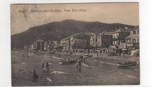 Postcard Postcard Alassio Panorama by Molo Verso Hotel Milan - Traveled 1914