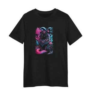 Mystical Cat Illustration Sassy Cat Magic Black T-Shirt - Picture 1 of 26