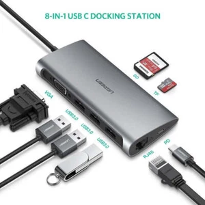 8 in 1 USB C Hub 1080p VGA Data Ethernet PD SD TF Adapter for Macbook Pixel Dell - Picture 1 of 5