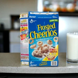 Caja de cereales vacía Cheerios 1995 esmerilado anuncio de reina láctea - Imagen 1 de 5