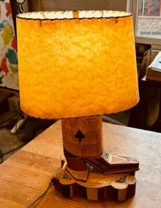 Antique folk art Cowboy Boot matchstick lamp vintage Wyoming prison - Picture 1 of 17