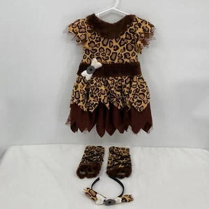 Girls Animal Print Dress Halloween Cave Jungle Costume Set Brown 2T - Picture 1 of 4