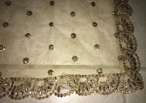 womens vintage shawl dupatta Scarf India fabric rhinestone jewel gold 96x36 - Picture 1 of 6