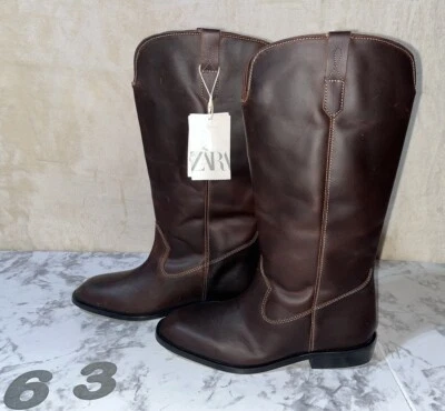 BOTAS MOTERAS ZARA CUERO MARRÓN, TALLA 6 US (36 EU) NUEVAS CON ETIQUETA PRECIO DE VENTA SUGERIDO POR EL FABRICANTE 170 $ Foto 1 de 4