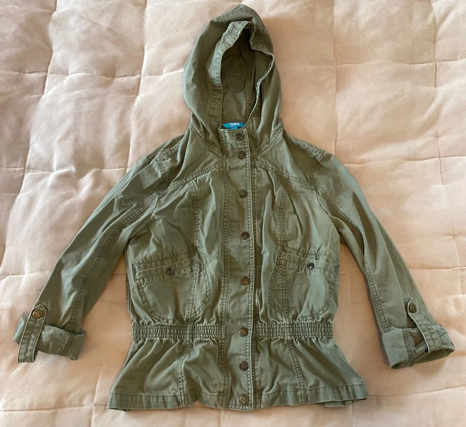 L'AMOUR зеленый женщин размер XL длинный рулон вкладка рукав Snap Up с капюшоном Gorpcore куртка - Изображение 1 из 4