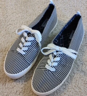 Zapatos Deportivos Lands End Negros Blancos Rayas Parte Superior Baja Con Cordones Talla 9.5M Mujer Foto 1 de 4