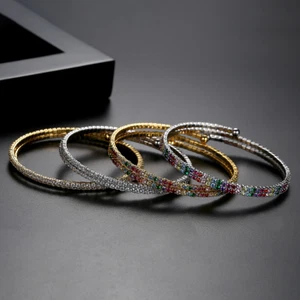 Bracciale Regolabile Femmina Rame Zirconi Moda Colore Placcato Oro Gioielli Regalo - Foto 1 di 12